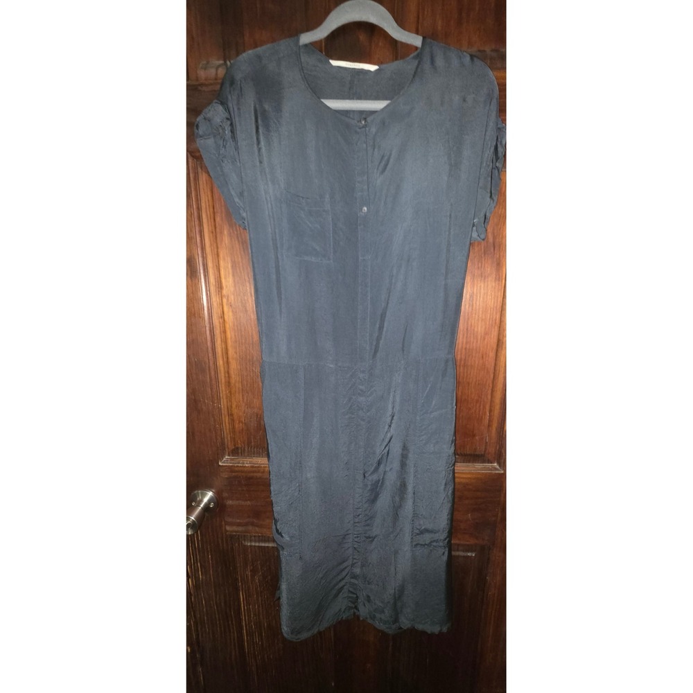 Humanoid Della Cupro Viscose Midi Dress Charcoal Grey Short Sleeve Size S